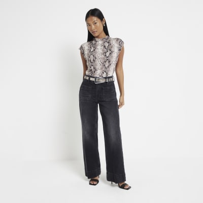 Petite Black High rise Wide Leg Jeans