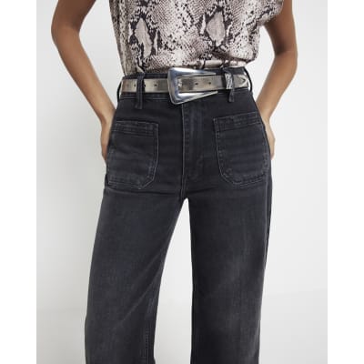 Petite Black High rise Wide Leg Jeans