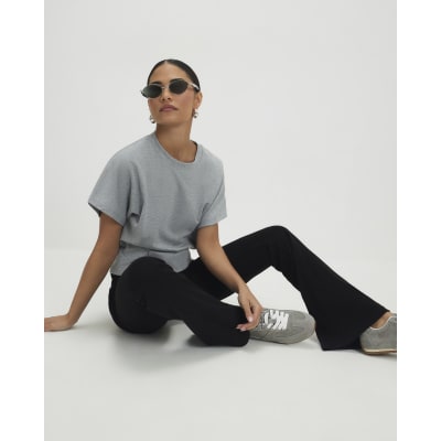 Petite Black High Waisted Flared Leggings