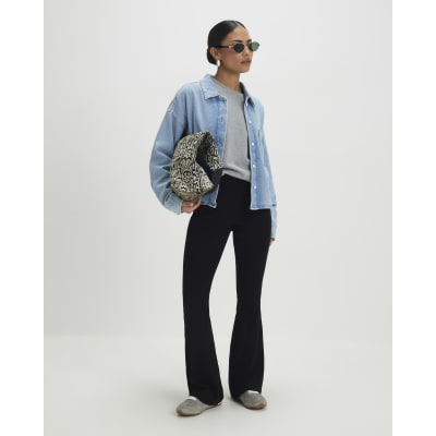 Petite Black High Waisted Flared Leggings