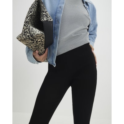 Petite Black High Waisted Flared Leggings