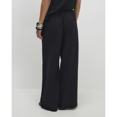 Petite Black Linen Blend Wide Leg Trousers