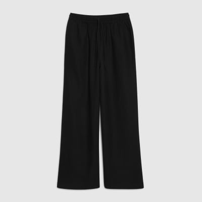 Petite Black Linen Blend Wide Leg Trousers