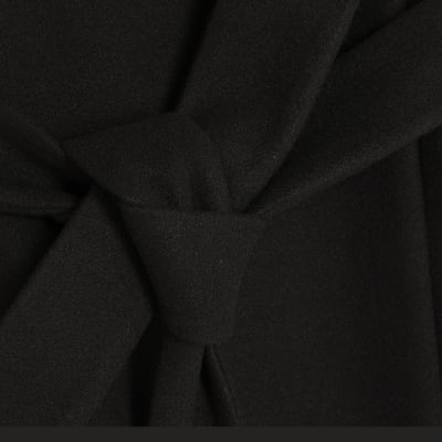 Petite Black Notch Collar Belted Wrap Coat