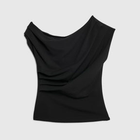 Petite Black Off Shoulder Drape Top
