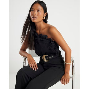 Petite Black One Shoulder Belted Jumpsuit