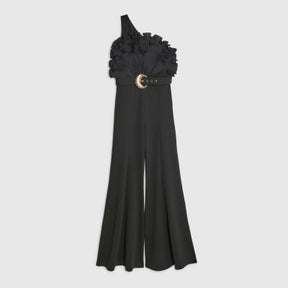 Petite Black One Shoulder Belted Jumpsuit