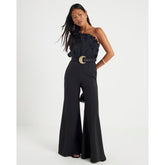 Petite Black One Shoulder Belted Jumpsuit