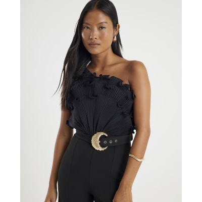 Petite Black One Shoulder Belted Jumpsuit