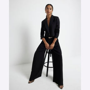 Petite black pleated wide leg trousers