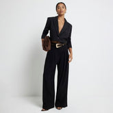 Petite black pleated wide leg trousers