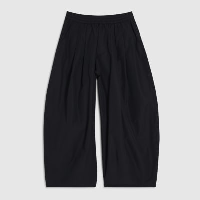 Petite Black Poplin Barrel Leg Trousers
