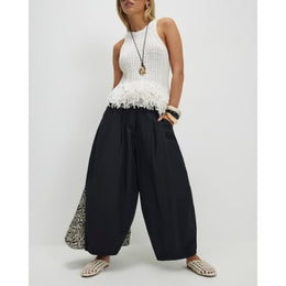 Petite Black Poplin Barrel Leg Trousers