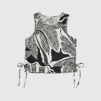 Petite Black Printed Linen Blend Tank Top