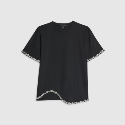 Petite Black Short Sleeve Diamante T-shirt