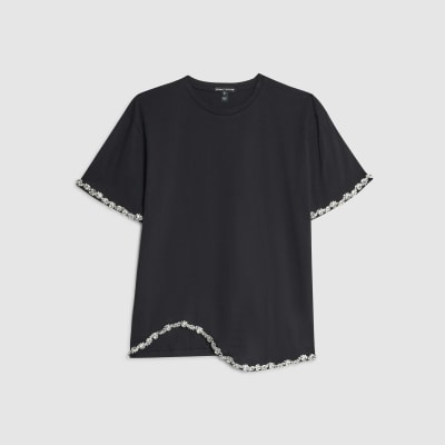 Petite Black Short Sleeve Diamante T-shirt