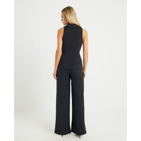 Petite Black Sleeveless Ruched Waist Jumpsuit