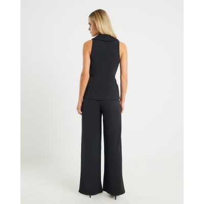 Petite Black Sleeveless Ruched Waist Jumpsuit