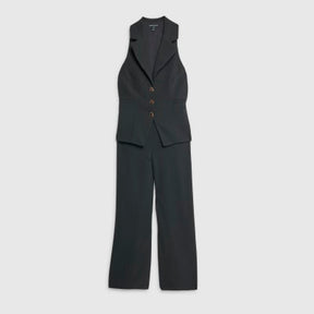 Petite Black Sleeveless Ruched Waist Jumpsuit