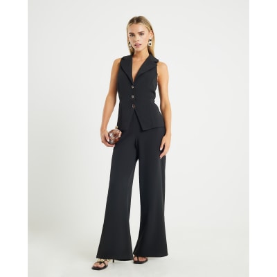 Petite Black Sleeveless Ruched Waist Jumpsuit