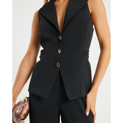 Petite Black Sleeveless Ruched Waist Jumpsuit