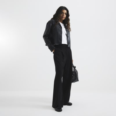 Petite Black Soft Wide Leg Trousers