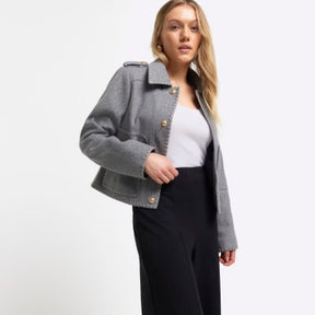 Petite black stitched wide leg trousers