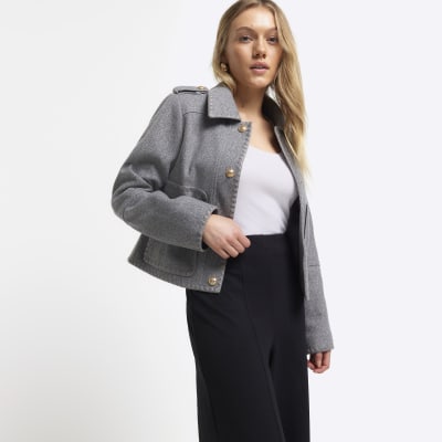 Petite black stitched wide leg trousers