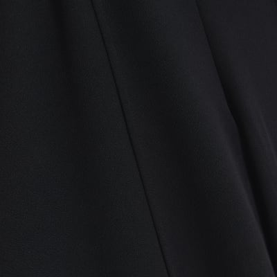 Petite black stitched wide leg trousers