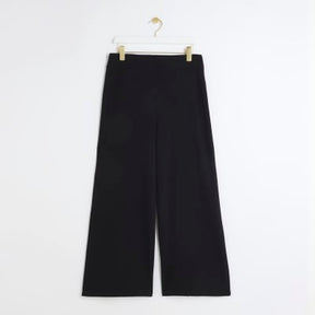 Petite black stitched wide leg trousers