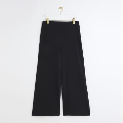 Petite black stitched wide leg trousers