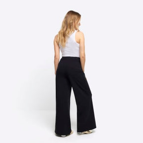Petite black stitched wide leg trousers