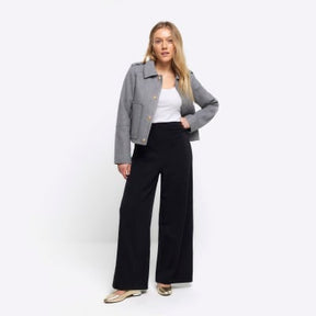 Petite black stitched wide leg trousers