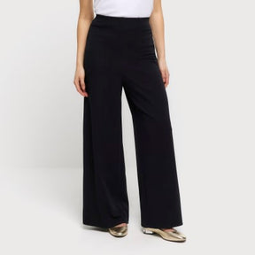 Petite black stitched wide leg trousers