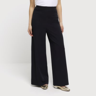 Petite black stitched wide leg trousers
