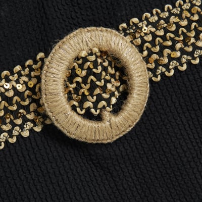 Petite Black Textured Plunge Neck Swimsuit