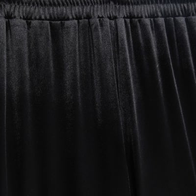 Petite Black Velvet Wide Leg Joggers