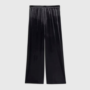 Petite Black Velvet Wide Leg Joggers