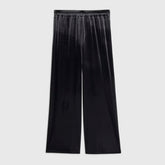 Petite Black Velvet Wide Leg Joggers