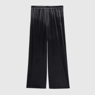 Petite Black Velvet Wide Leg Joggers