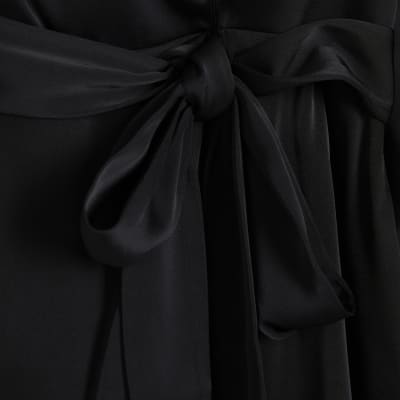Petite Black Wrap Front Mini Dress