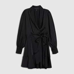 Petite Black Wrap Front Mini Dress