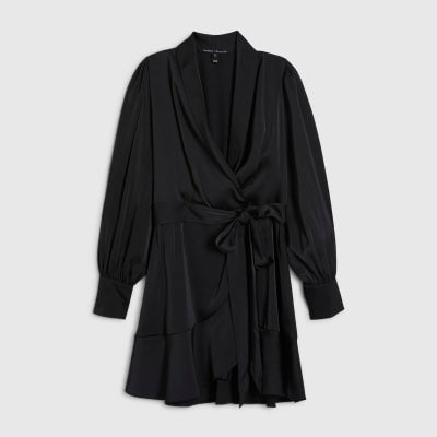Petite Black Wrap Front Mini Dress