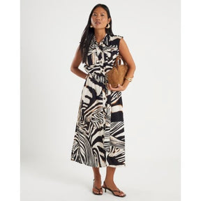 Petite Black Zebra Print Midi Shirt Dress