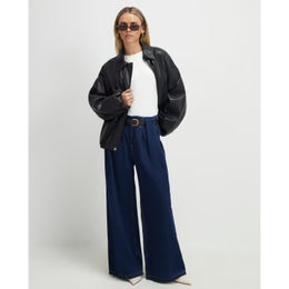 Petite Blue Belted Pleated Wide Leg Jeans
