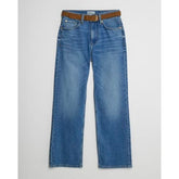 Petite Blue Belted Stretch Straight Leg Jeans