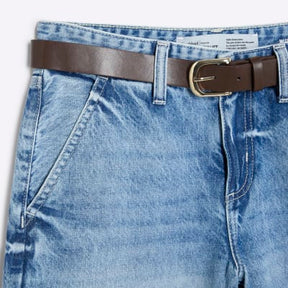 Petite Blue Belted Wide Leg Baggy Jeans