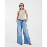 Petite Blue Belted Wide Leg Baggy Jeans