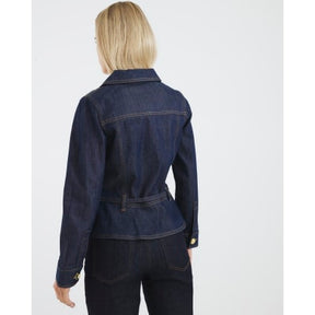 Petite Blue Denim Belted Peplum Jacket
