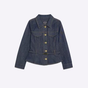 Petite Blue Denim Belted Peplum Jacket